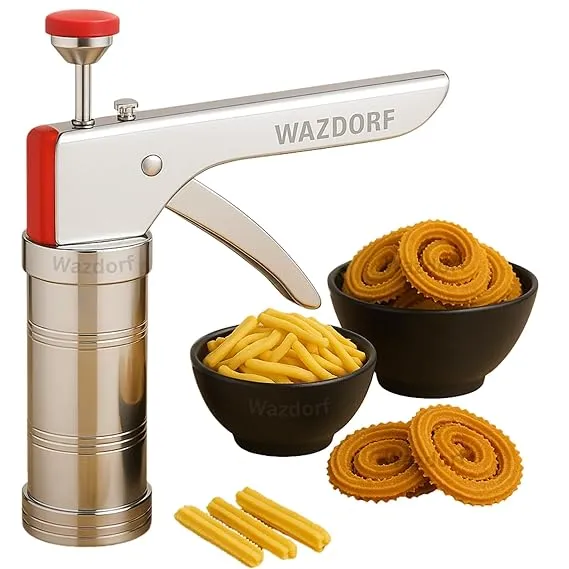 Wazdorf Stainless Steel Kitchen Press, Idiyappam Maker Machine with 15 Different Types of Jalies, Murukku Machine, Bhujiya Maker, Noodles